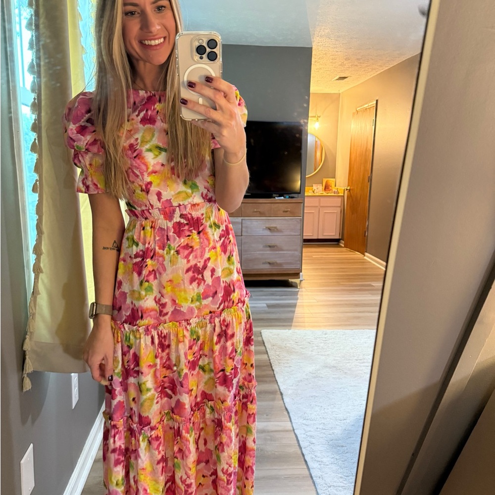Adelyn Rae Pink and Yellow Floral Maxi Dress